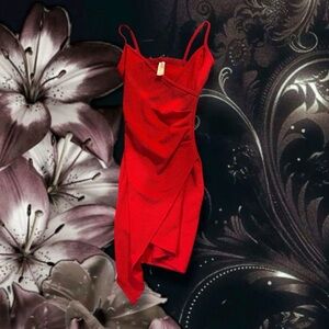 Red Asymmetric Slip Dress